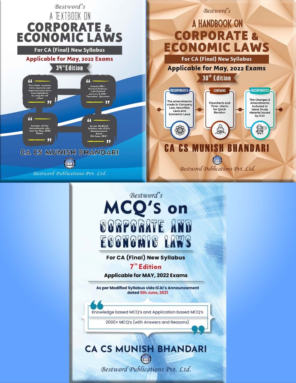 bestword's-combo-of-three-law-books-(textbook-34th-edition,-handbook-30th-edition-&-mcq's-book-7th-edition)---by-ca-cs-munish-bhandari----for-ca-(final)-may-2022-exams-(new-syllabus)
